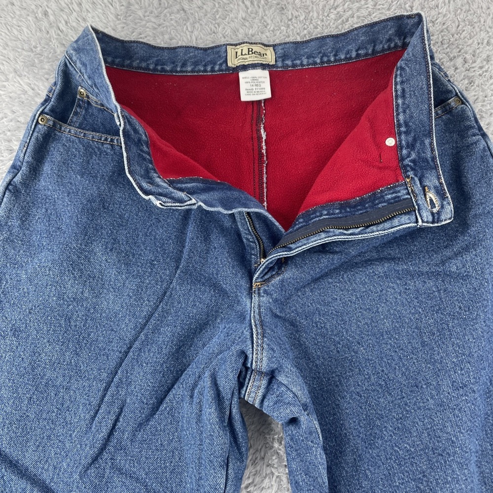 LL Bean Womens Fleece Lined Jeans 14 Reg Blue Denim Relaxed Fit - Picture 2 of 16